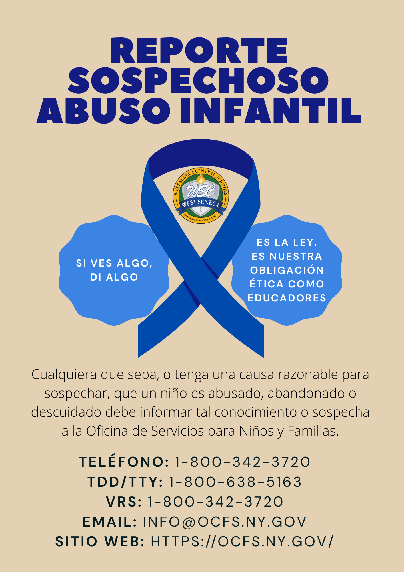 reporte sospechoso abuso infantil. telefono 18003423720